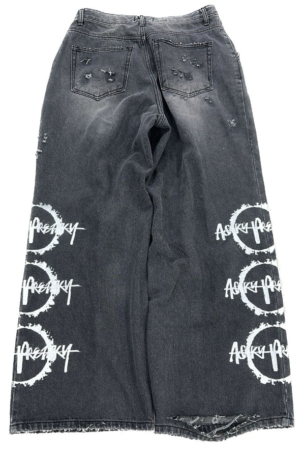 AK black wide denim pants (국내 발송) -Destroyed-